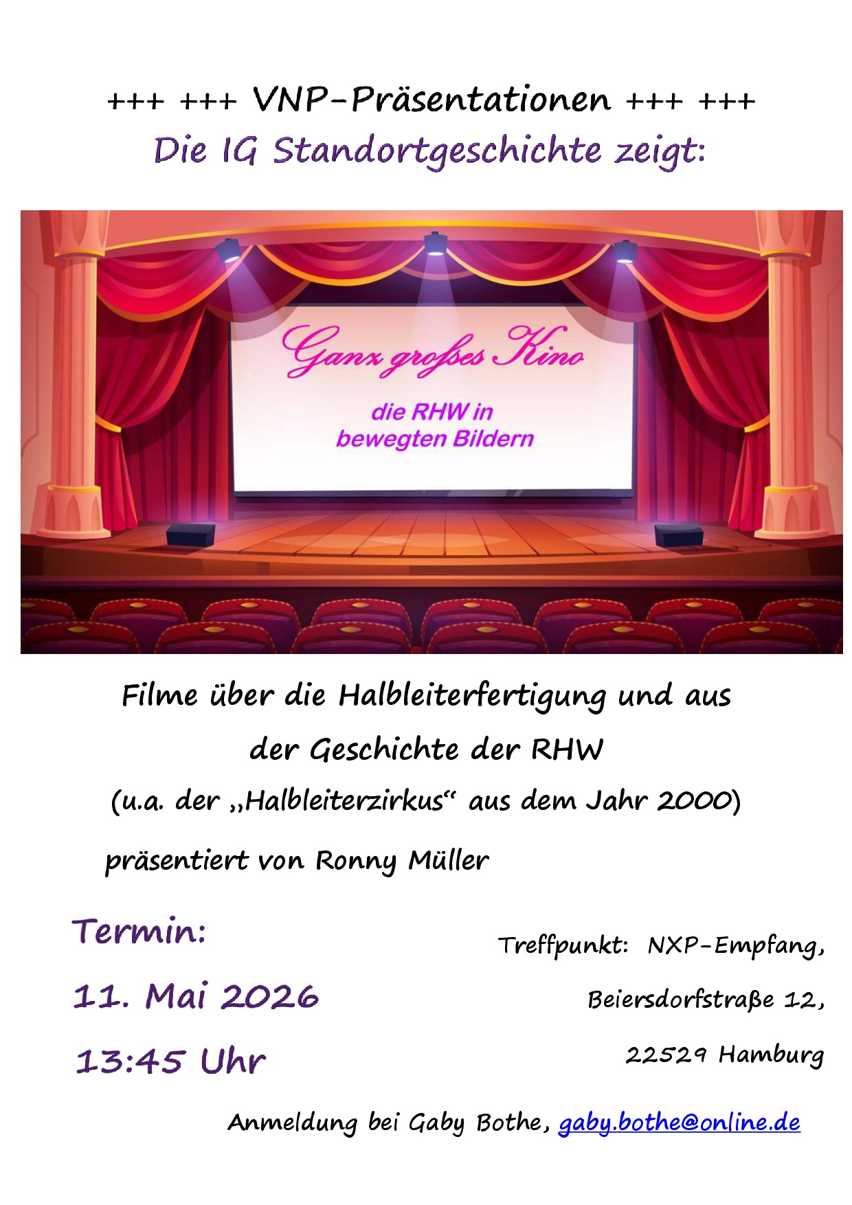 Kinosaal mit Filmtitel auf der Leinwand